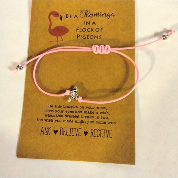 Jewelry - Flamingo Bracelet Anklet Silver Tone Charm Be a Flamingo in a flock of Pigeons